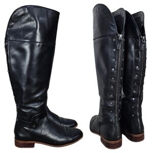 Franco Sarto Leather Roxie Studded Riding Boots Black Sz 7 Equestrian Steampunk